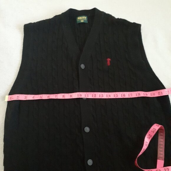 TakeEasy Men's Size Medium Black Raccu Cable Knit Button Up Korean Brand Vest - Picture 12 of 13
